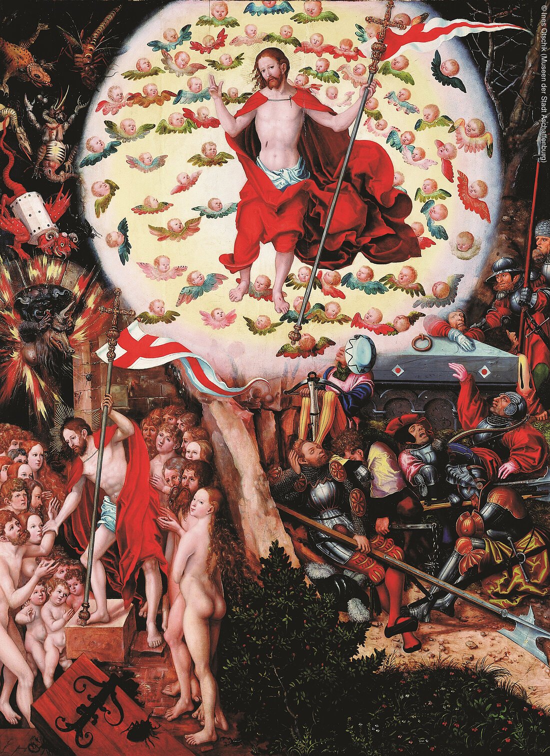 Lucas Cranach d. Ä., Werkstatt, Mitteltafel des Magdalenenaltars nach der Restaurierung, 1520/25, Ölmalerei auf Lindenholz, Dauerleihgabe der Bayerischen Staatsgemäldesammlungen (Aschaffenburg, Spessart-Mainland)